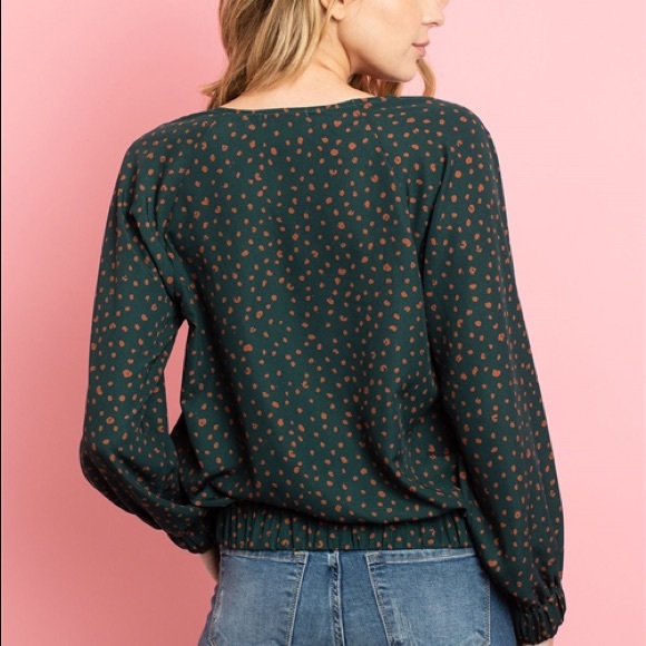 Hunter Green Leopard Print Smocked Blouse - Picture 5 of 8